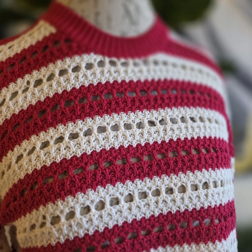 Vici Red and White Crochet Striped Crew Neck Sweater NWOT - Picture 3 of 9